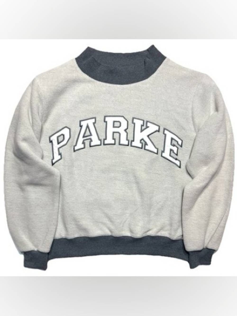 PARKE Inside Out Mockneck Pullover Sweater in Cream with Dark Gray Trim L/XL EUC